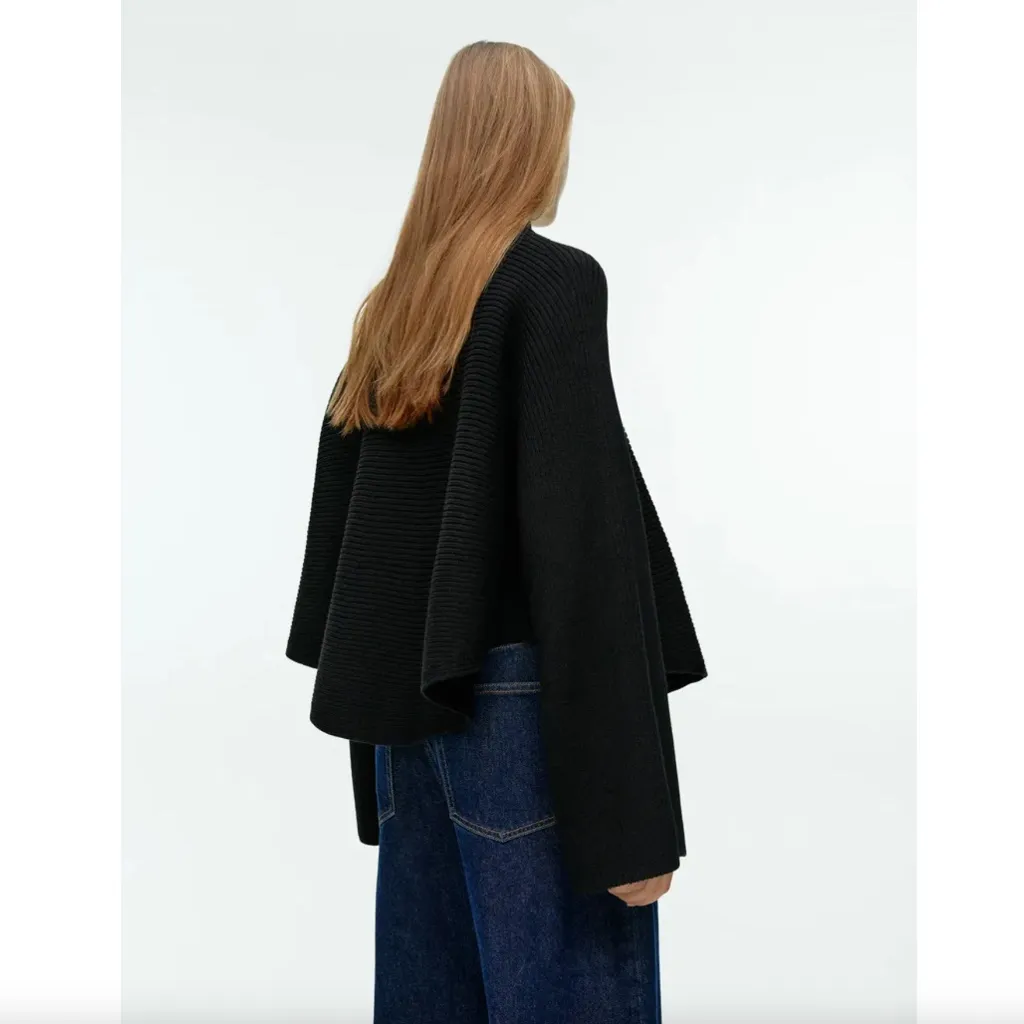 ARKET Cropped Wool Cotton Jumper Black Size L - Image 2