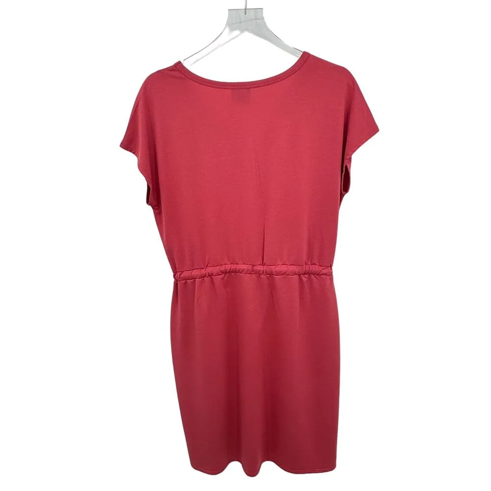 32 Degrees Cool dress stretch knit V neck drawstring waist pockets coral size M - Image 4