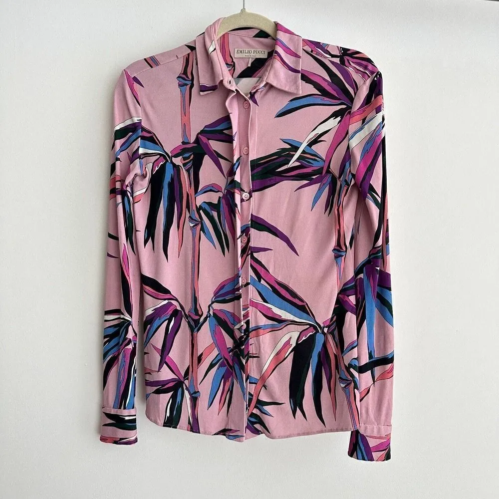 Emilio Pucci Blouse Womens 2 Pink Abstract Printed Long Sleeve Button Down Top - Image 4