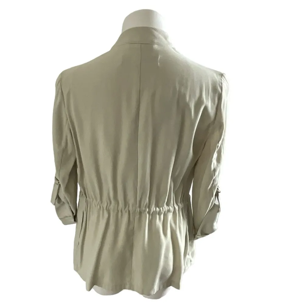 Zara Beige Fluid Oversized Drape Open Front Roll Tab Drawstring Waist Jacket - Image 8