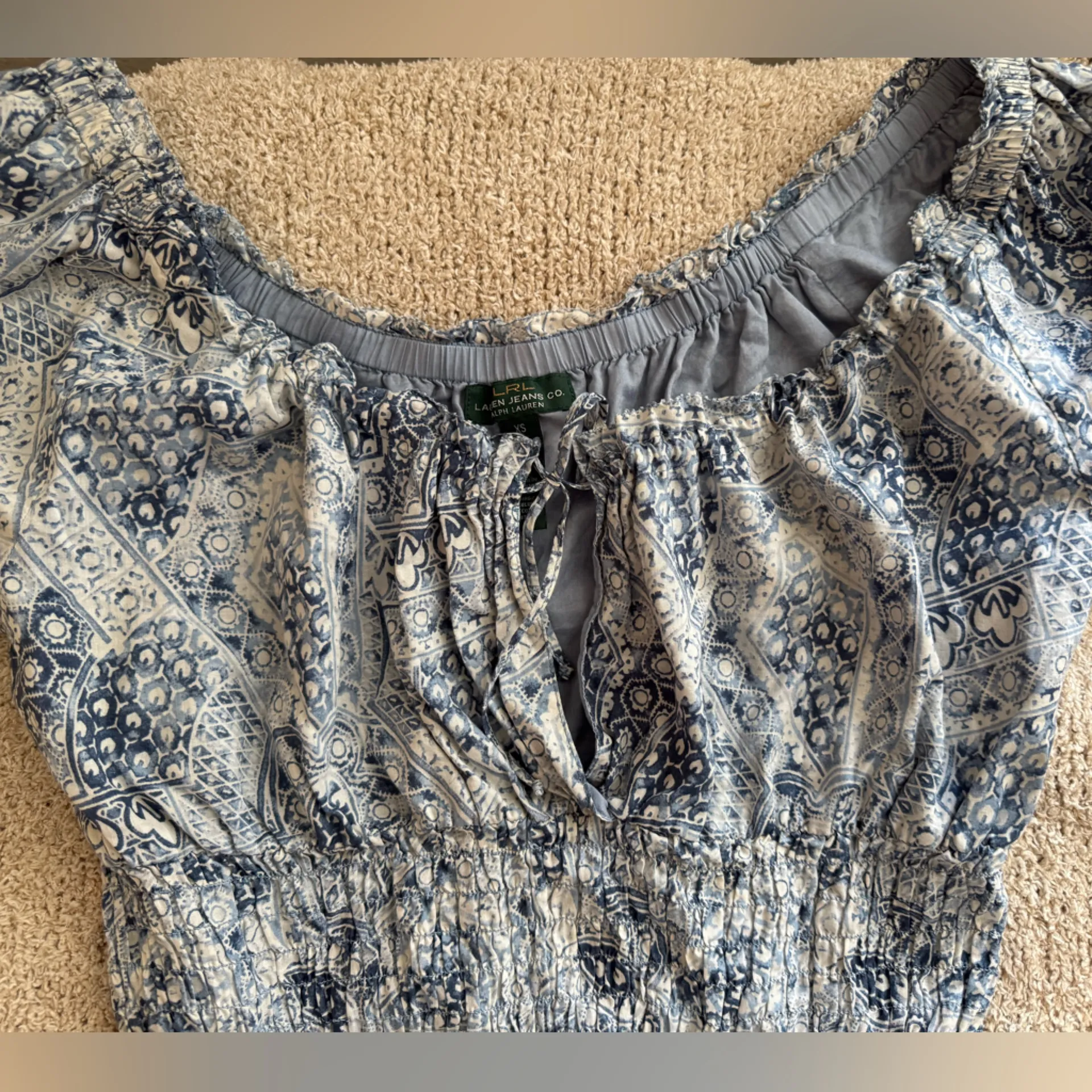 Ralph Lauren Blue and White Patterned Blouse - Image 6
