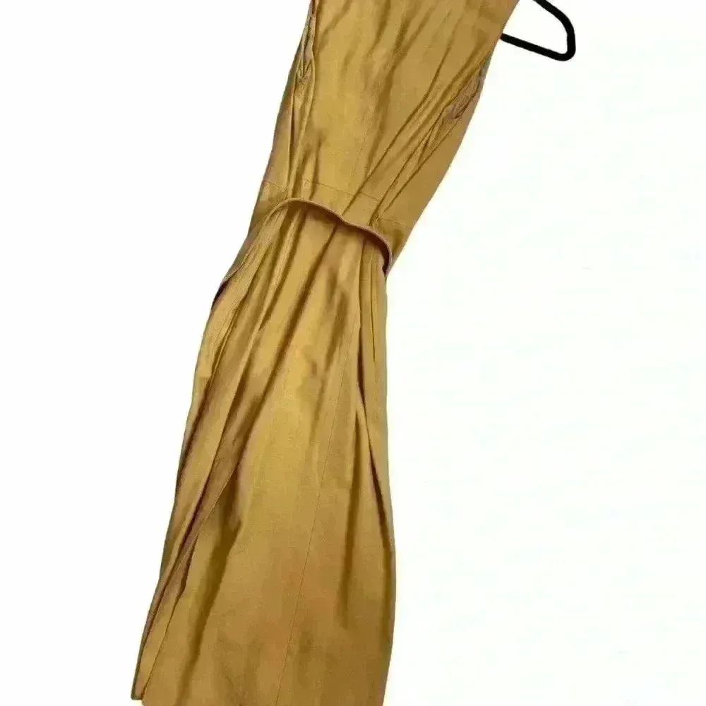 Something Navy mustard button up midi belted dress size M - Image 3