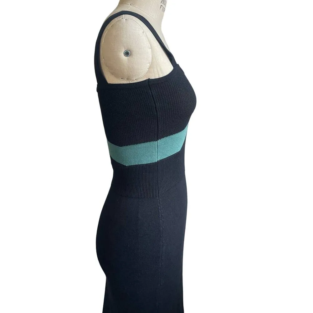 Mila Zovko Luna Knit Strppy Sleeveless Cotton Black & Teal Maxi Dress Small - Image 7