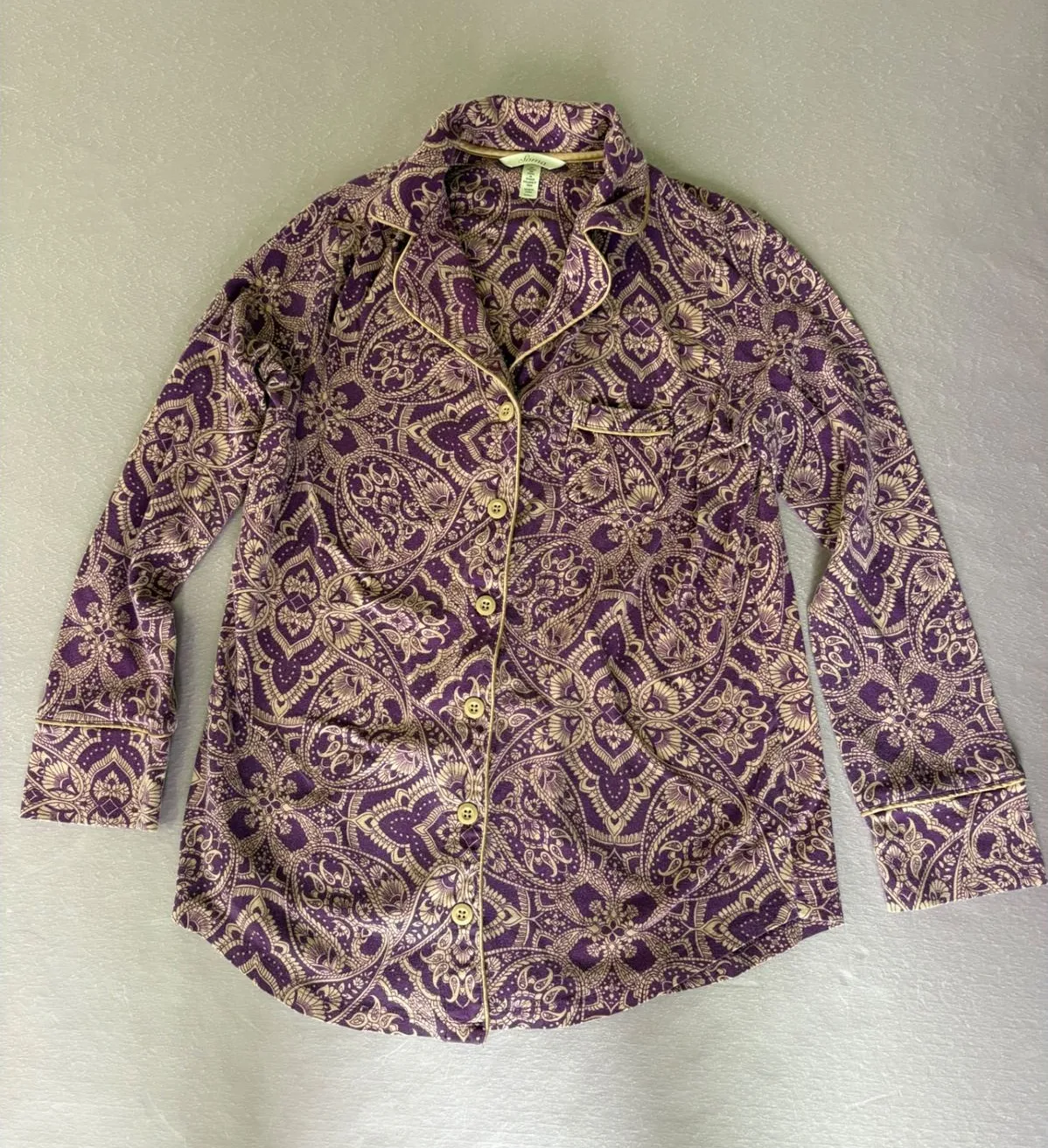 Soma Purple Pajama Top Button Down Long Sleeve Paisley Print Sleep Shirt S - Image 1