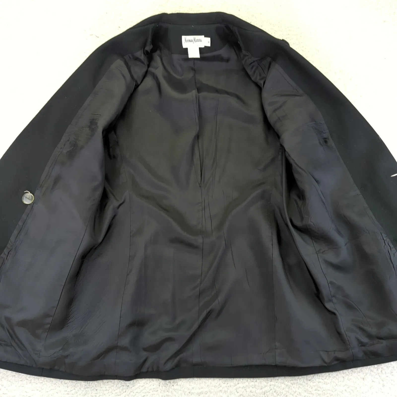 Neiman Marcus Exclusive Double Breasted Wool‎ Cashmere Blazer Coat Medium Black - Image 7