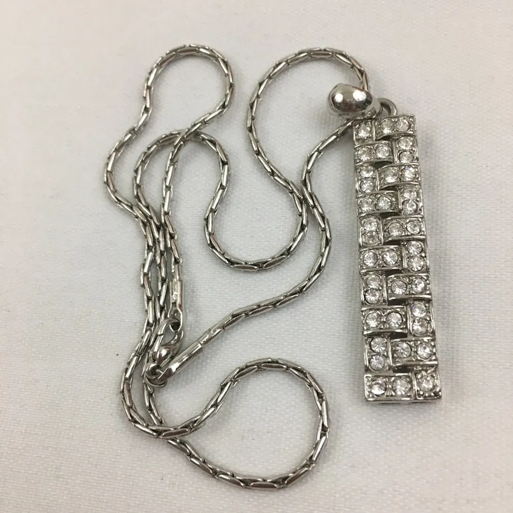 Silver tone Rhinestone Pendant Necklace - Image 3