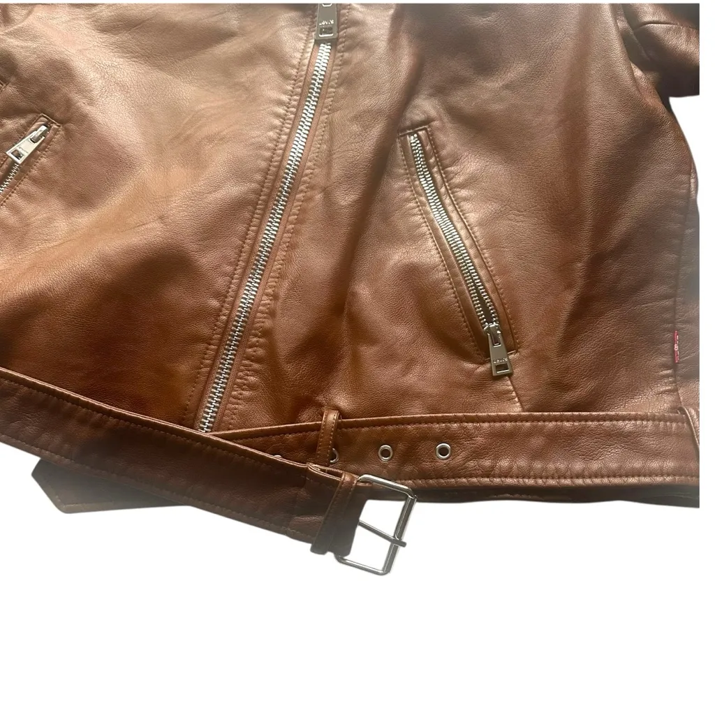 Levi Strauss Chocolate Faux Leather Jacket with Silver Accents Size 2X NWOT Brown - Image 8