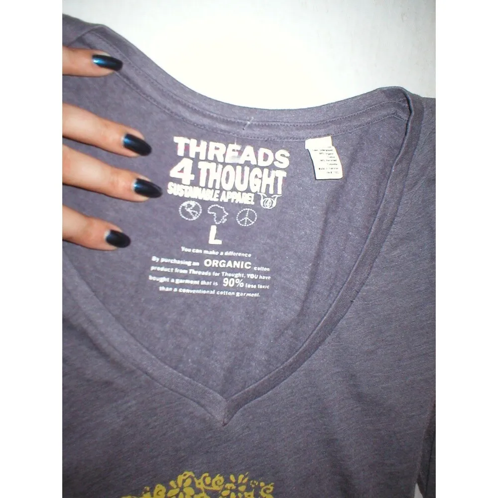New Womens Threads 4 Thought Organic Cotton Long Sleeve Top Tee Peace Purple L - Image 4