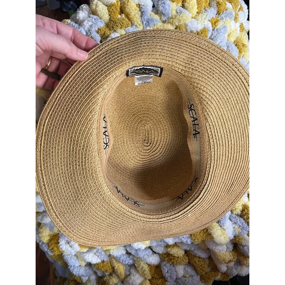 Scala Vintage Style Sun Hat With Black Ribbon Bow Handmade Paper Straw Women One - Image 13