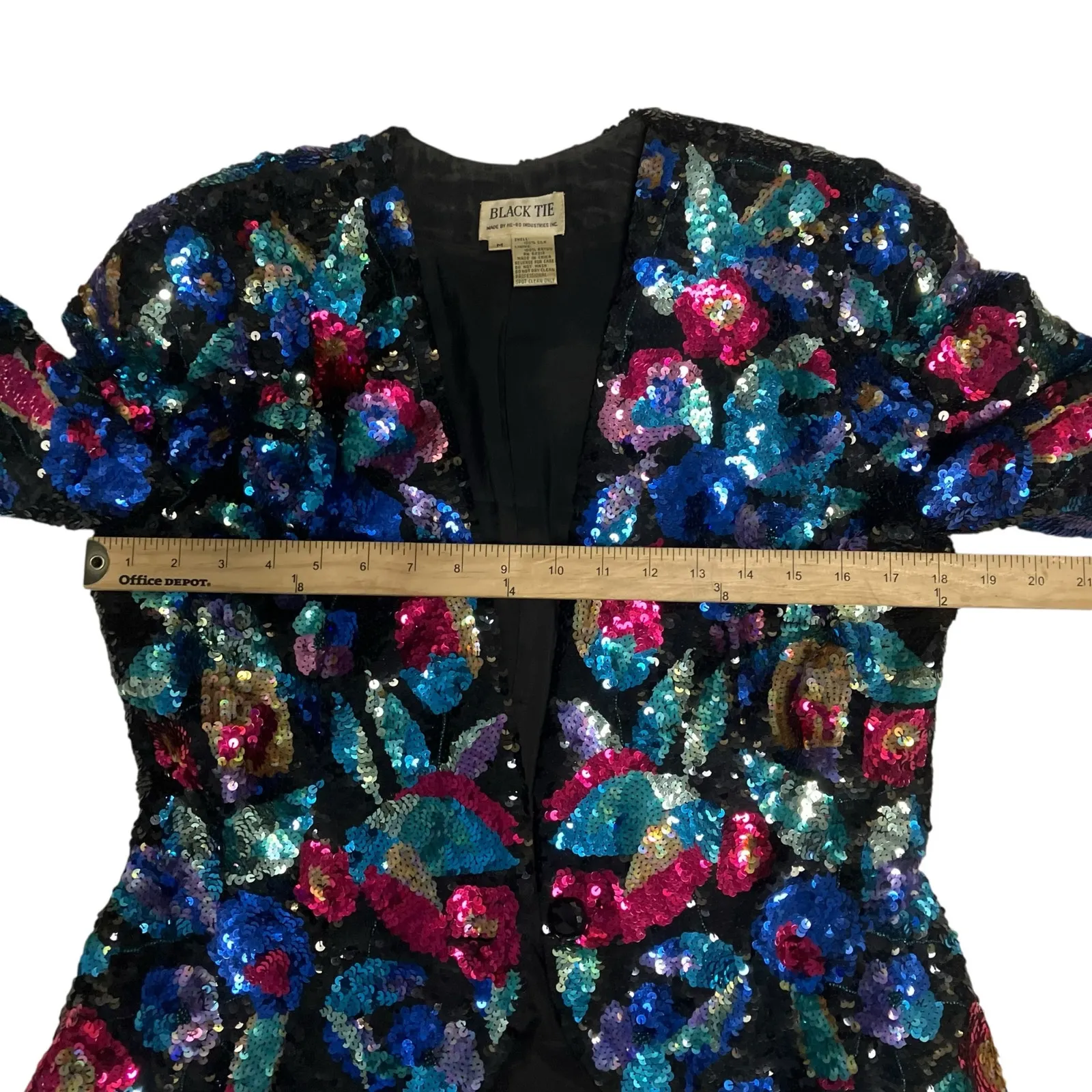 Vtg Black Tie Womens Silk Sequin Beaded Jacket Size M Cropped Colorful 80s Size M - Image 7