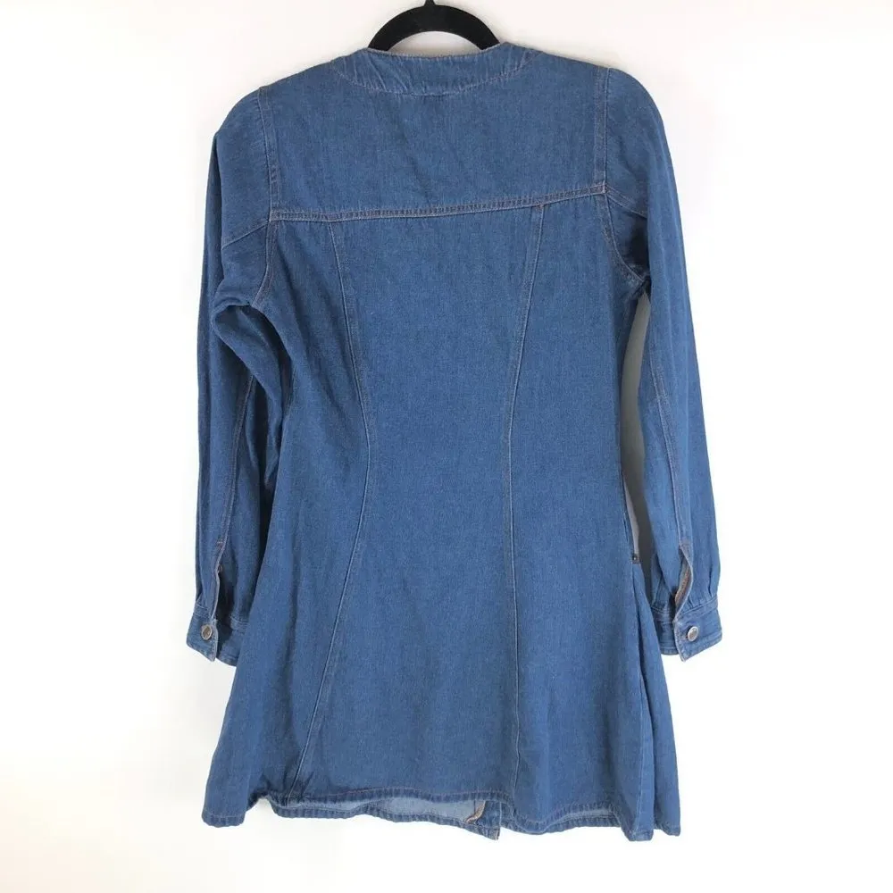 Starwear Collection Denim Mini Dress A Line Western Pockets Long Sleeve Cotton S Blue - Image 2