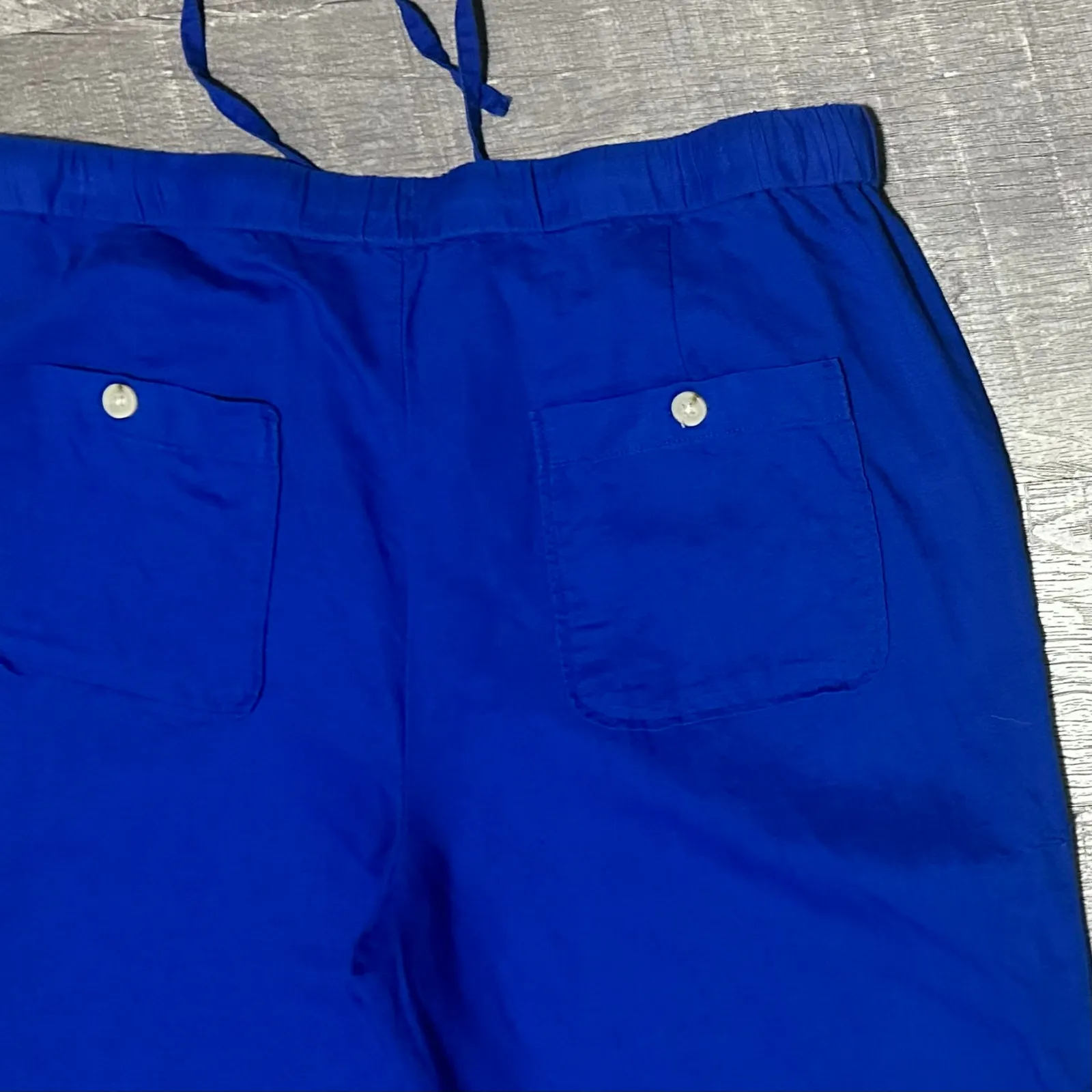 Liz Claiborne Wide Leg Linen Blend Woven Pant Women L Blue Elastic Waist Pockets - Image 6