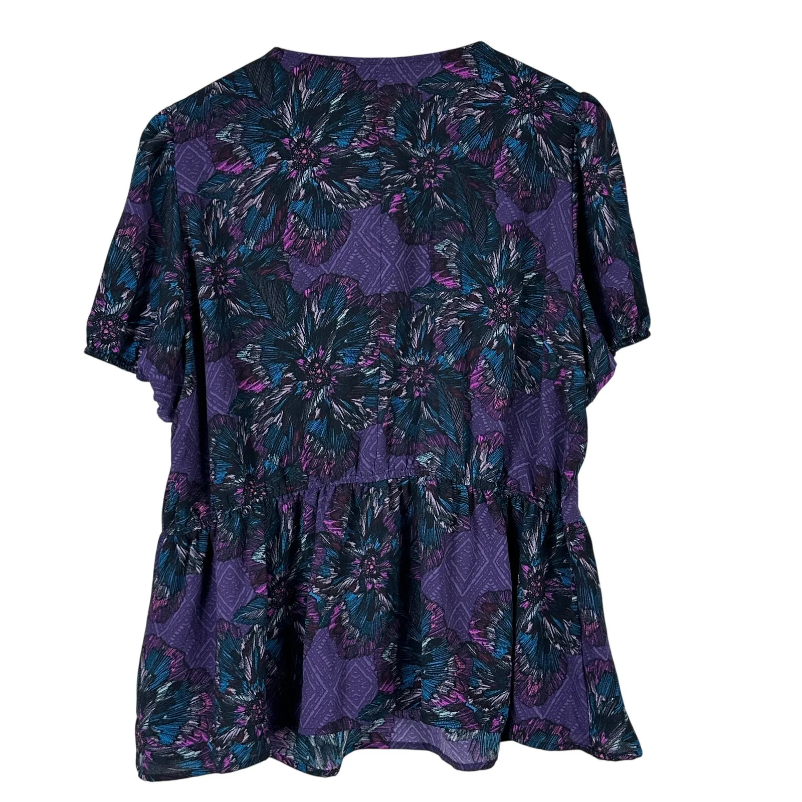 Lane Bryant Blouse Womens 18 Purple Floral Ruffle Peplum V-Neck Boho Whimsigoth - Image 3