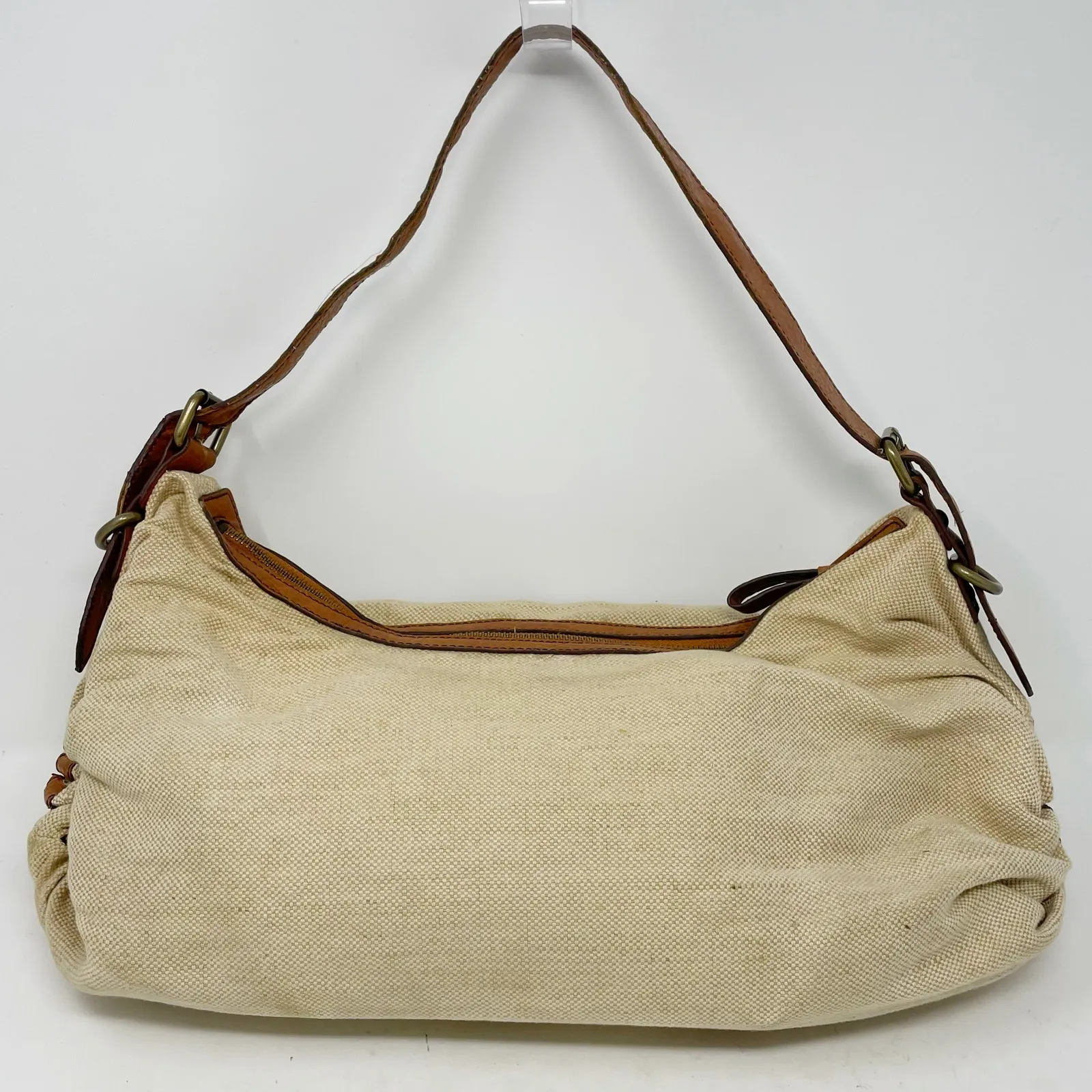 Jessica Simpson Y2K Linen & Faux Leather Baguette Bag - Image 6