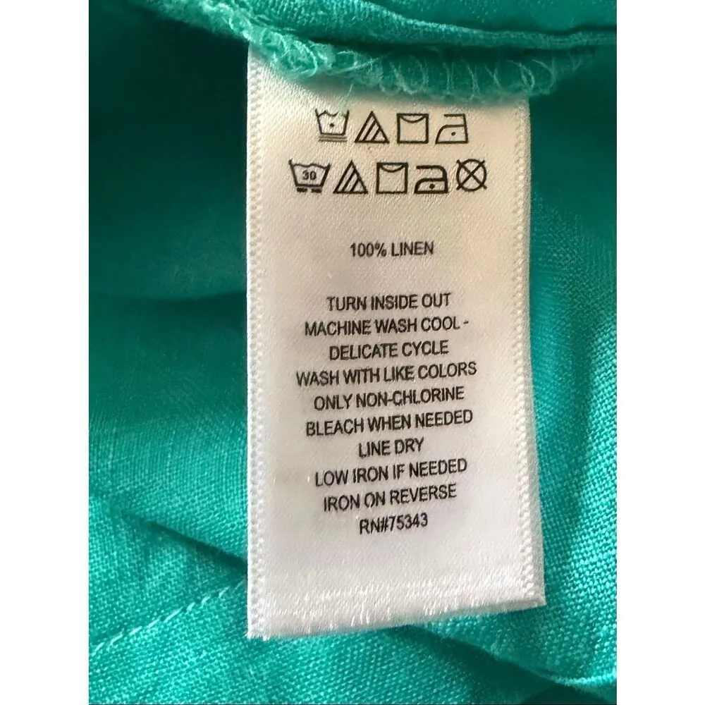 Nicole Miller New York 100% Linen Turquoise Button Back Top Women’s M - Image 6