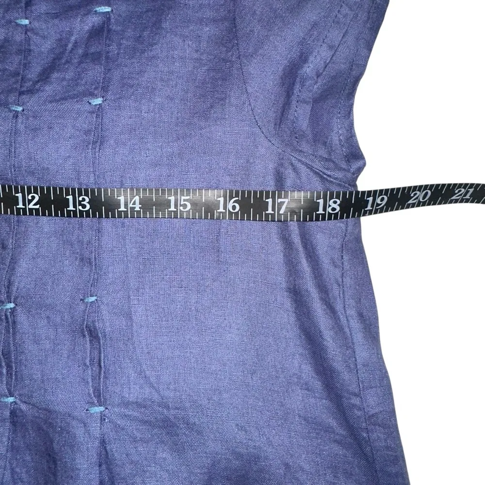 Sundance Vic Day Blue Linen Shift Short Sleeve Dress XS - Image 6