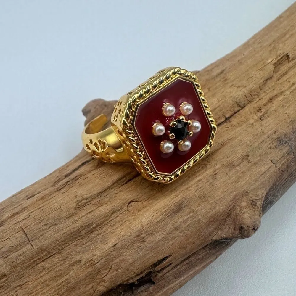 18K Retro Pearl Flower Ring - Image 5