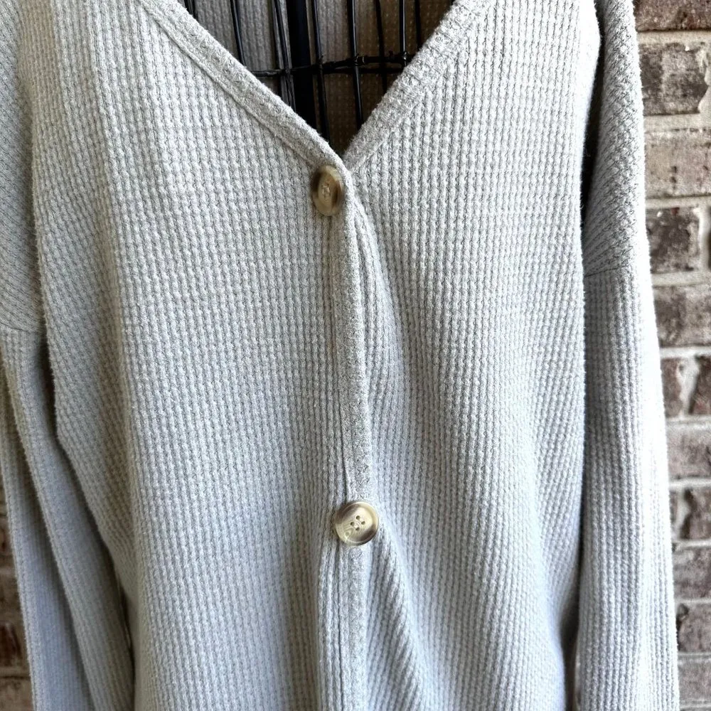 Piko 1988 Waffle Knit Cardigan Sz S Gray Button Oversized Sweater Henley… - Image 5