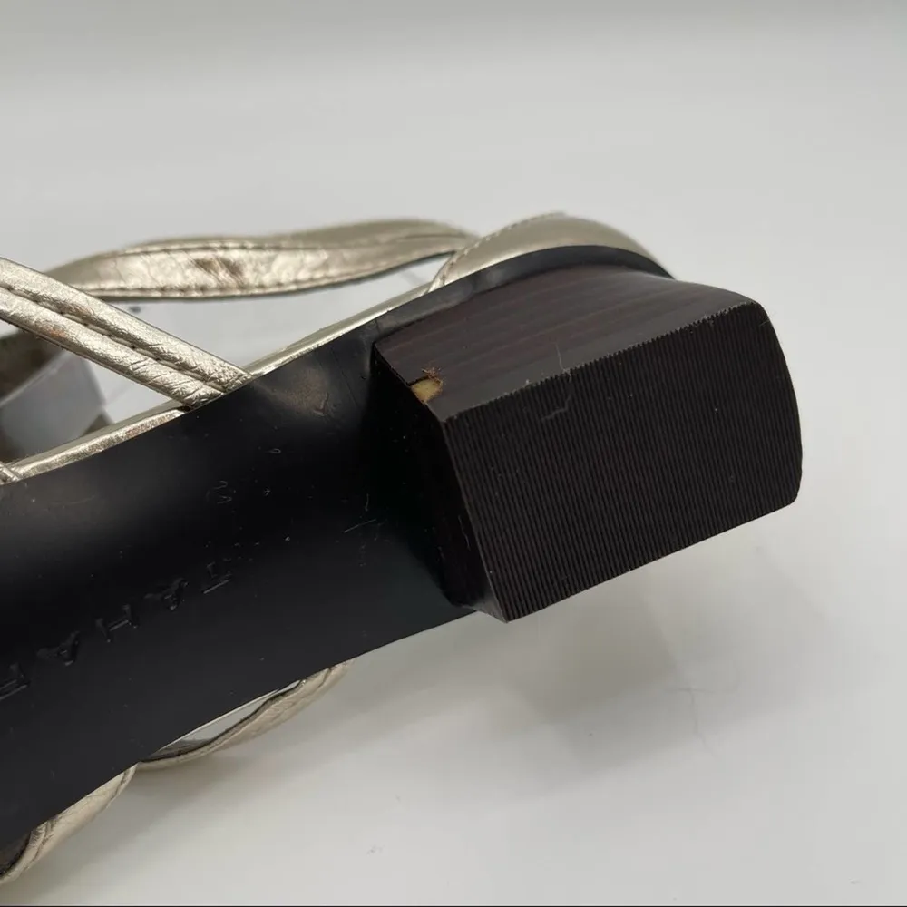 TAHARI Sandals Gold Leather Shoes Strappy Flat Ankle Straps Summer Size 9.5 - Image 11