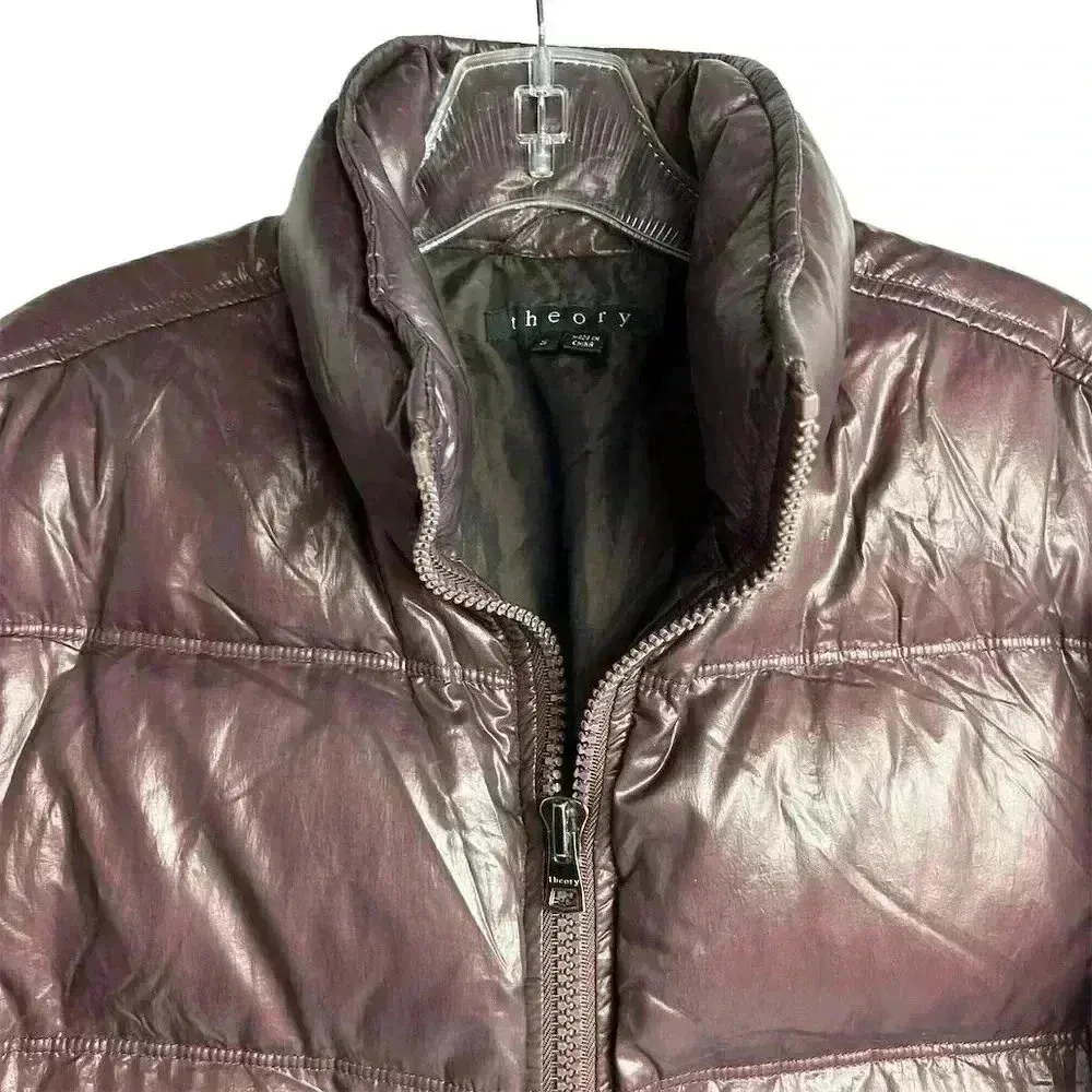 Theory Women's Purple Faux Leather Puffer Jacket Size S Winter Casual - Image 2