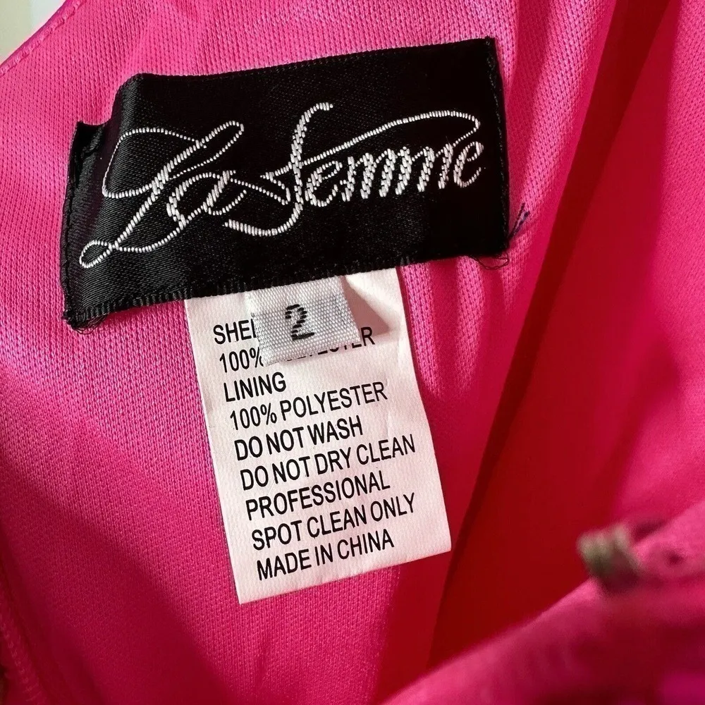 NWOT La Femme Hot Pink Ruched Jersey Gown Maxi Dress 29020 Women's Size 2 - Image 5