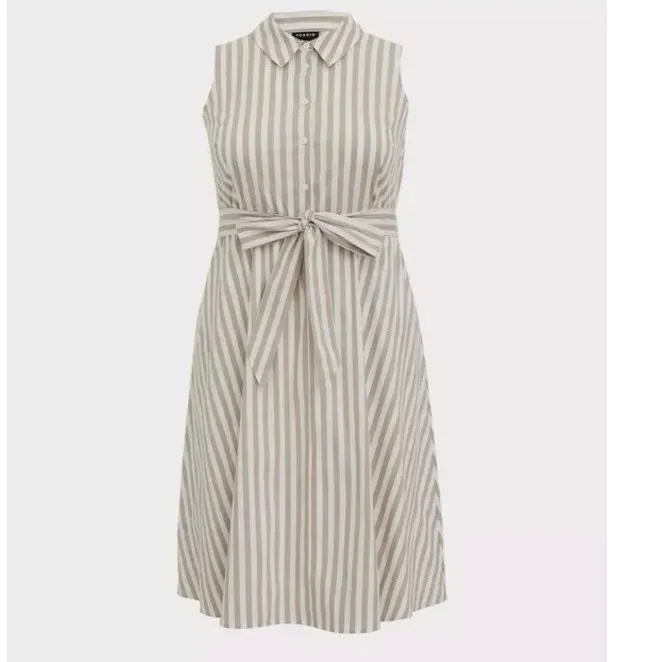 Torrid Taupe White Stripe Poplin Sleeveless Button Shirt Dress‎ Size 1X Pockets - Image 6