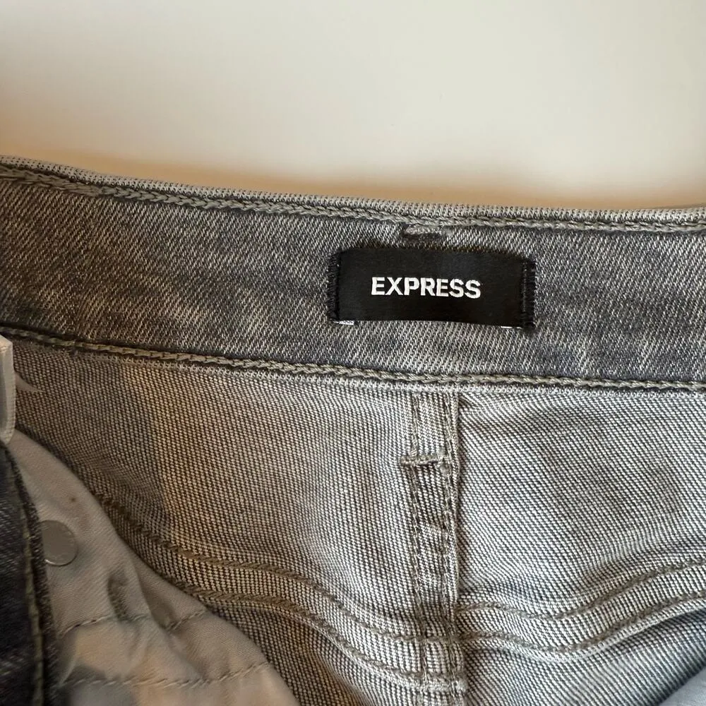 Express Denim Bermuda Shorts Gray Rolled Cuff Raw Hem High Rise Stretch Jean 2R - Image 6