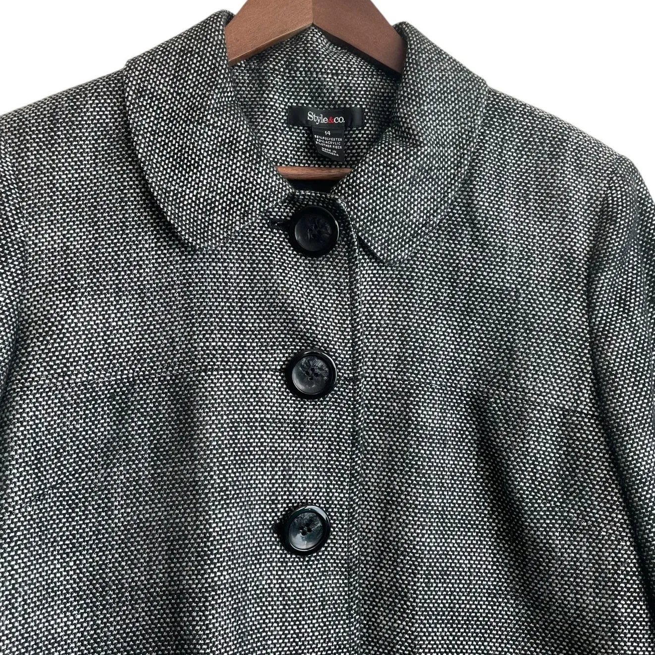 Style & Co Women Cropped Jacket 14 Black Metallic‎ Tweed Career Business Blazer - Image 11