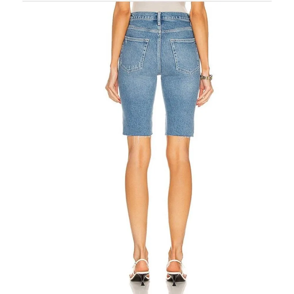 New FRAME Women's Blue Mid Rise Le Vintage Raw Hem Edges Bermuda Shorts Size 25 - Image 3