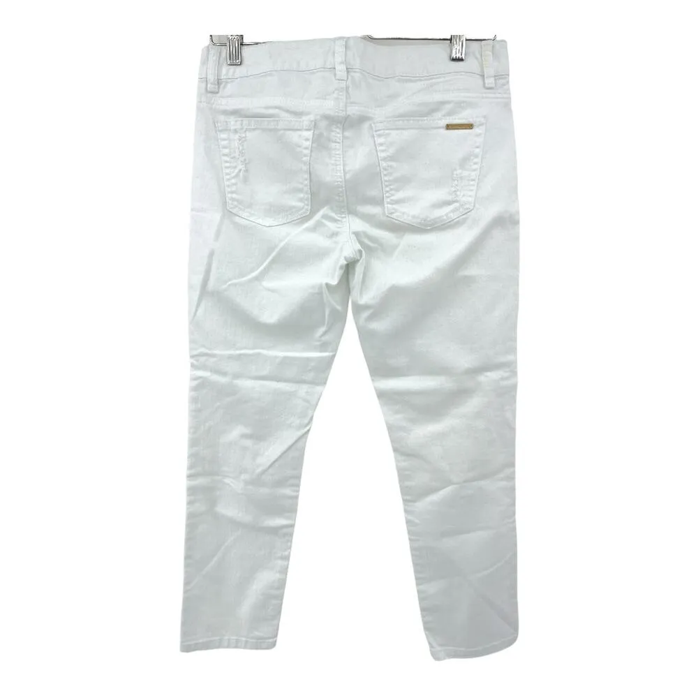 Michael Kors US 4 Womens White Distressed Low Rise Izzy Cropped Skinny Jeans - Image 2