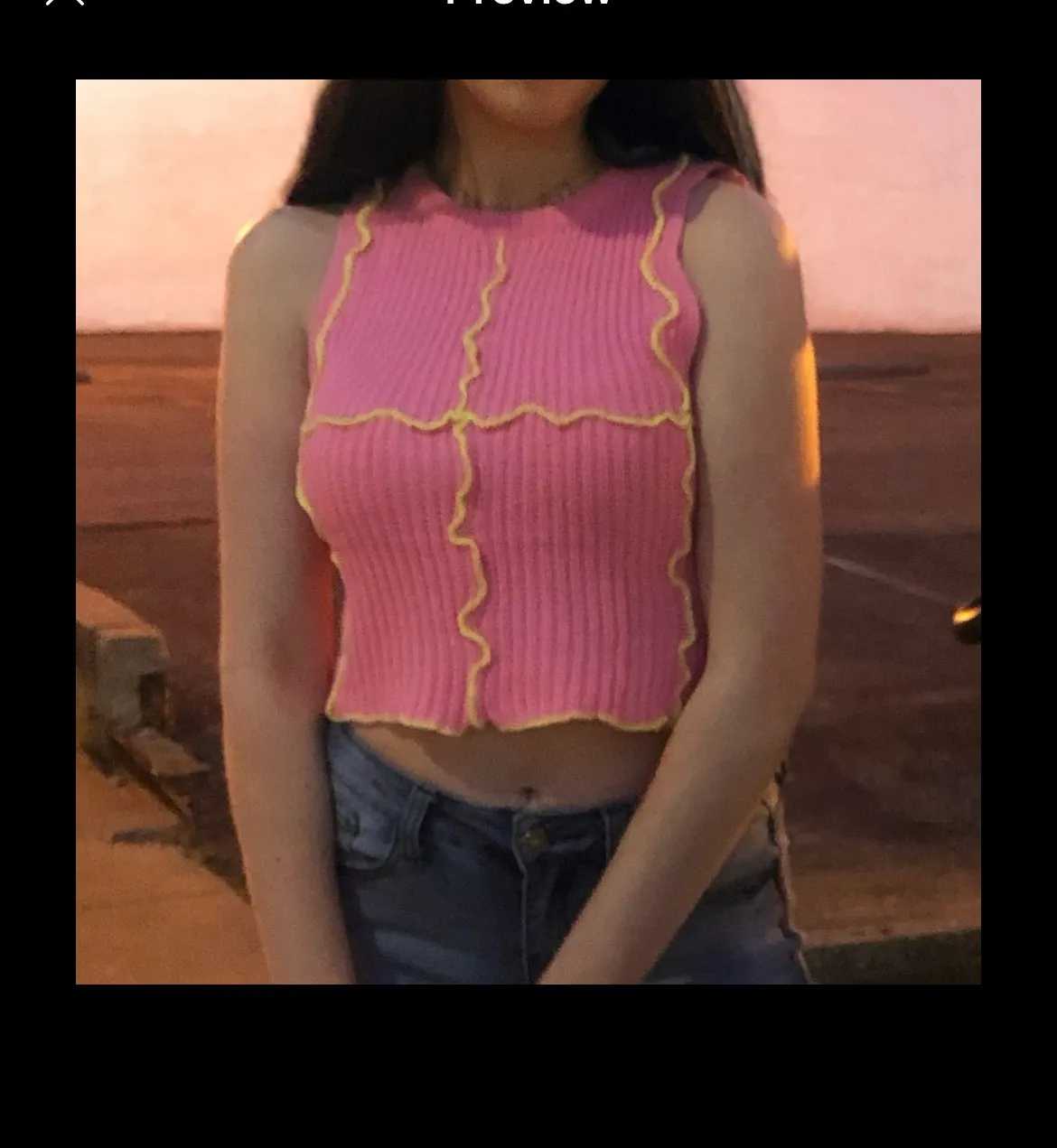 SheIn Pink & Yellow Contrast Trim Lettuce Trim Knit Cropped Tank - Image 4