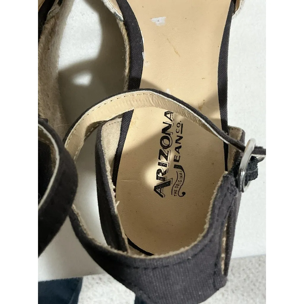 Womans Arizona Jeans Black White Canvas Wedge Heel Ankle Buckle Sandal 7.5 M - Image 6