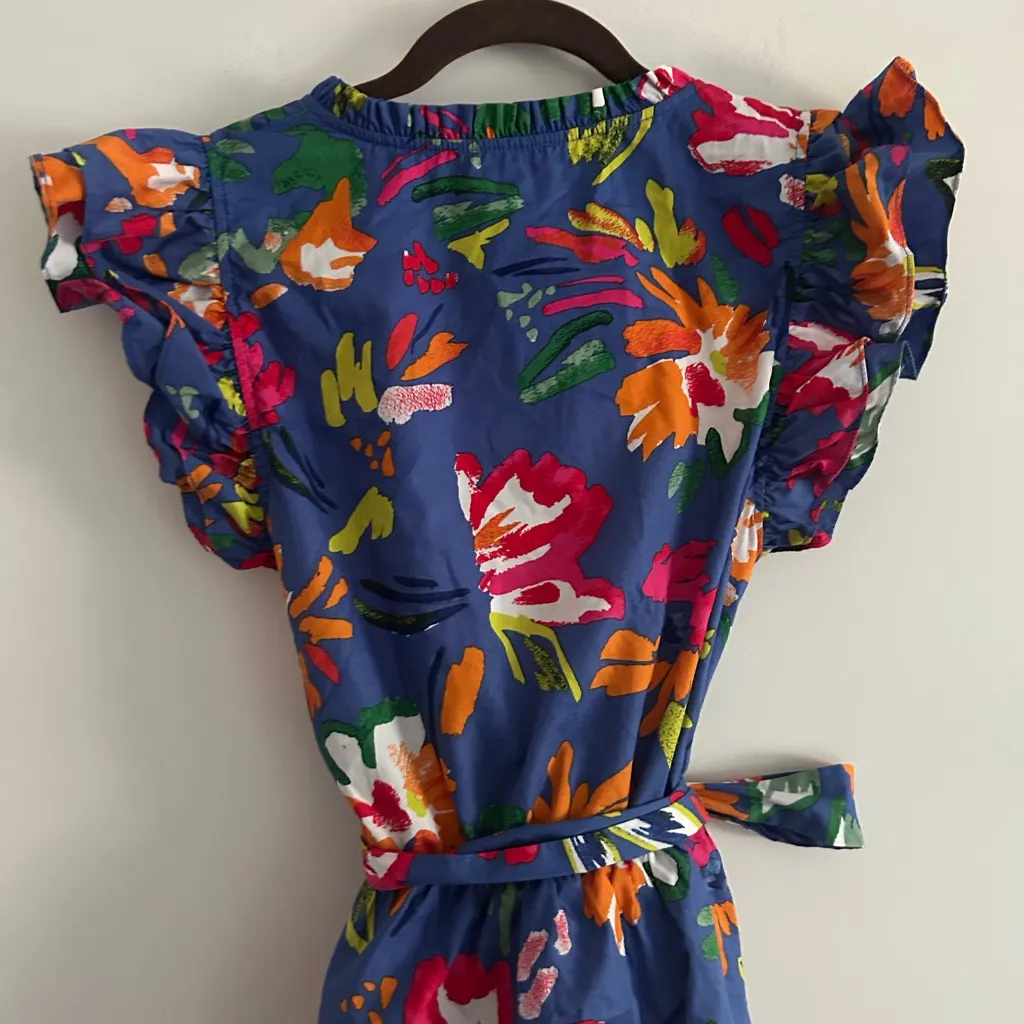 Sugar Lips Esby Floral Strokes Marisol Tiered Mini Dress Size XS Blue Multicolor Pink - Image 6