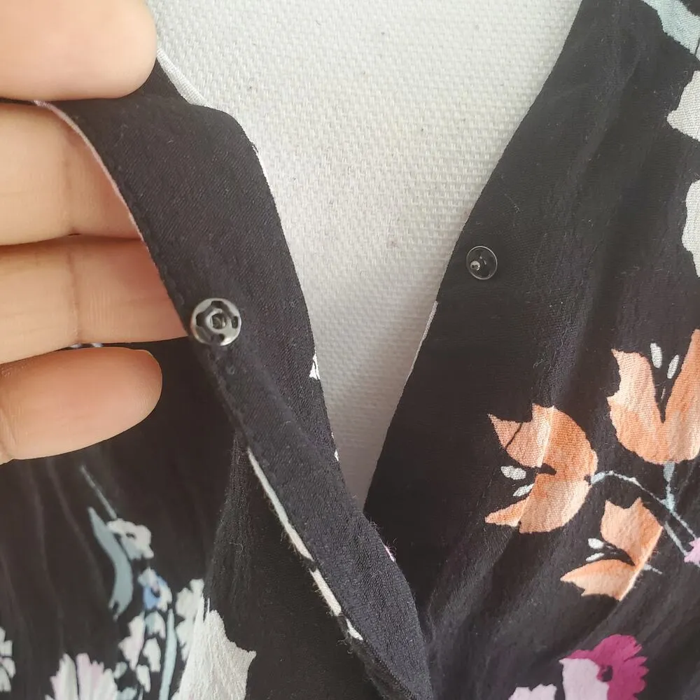 LOFT Sleeveless Black Floral Romper XS - Image 6