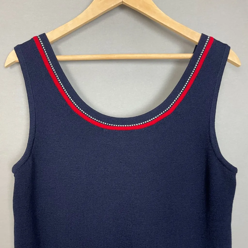 Vintage St. John Knit Tank Top Medium Cruise 03 Navy Blue Red Dog Show Nautical - Image 5
