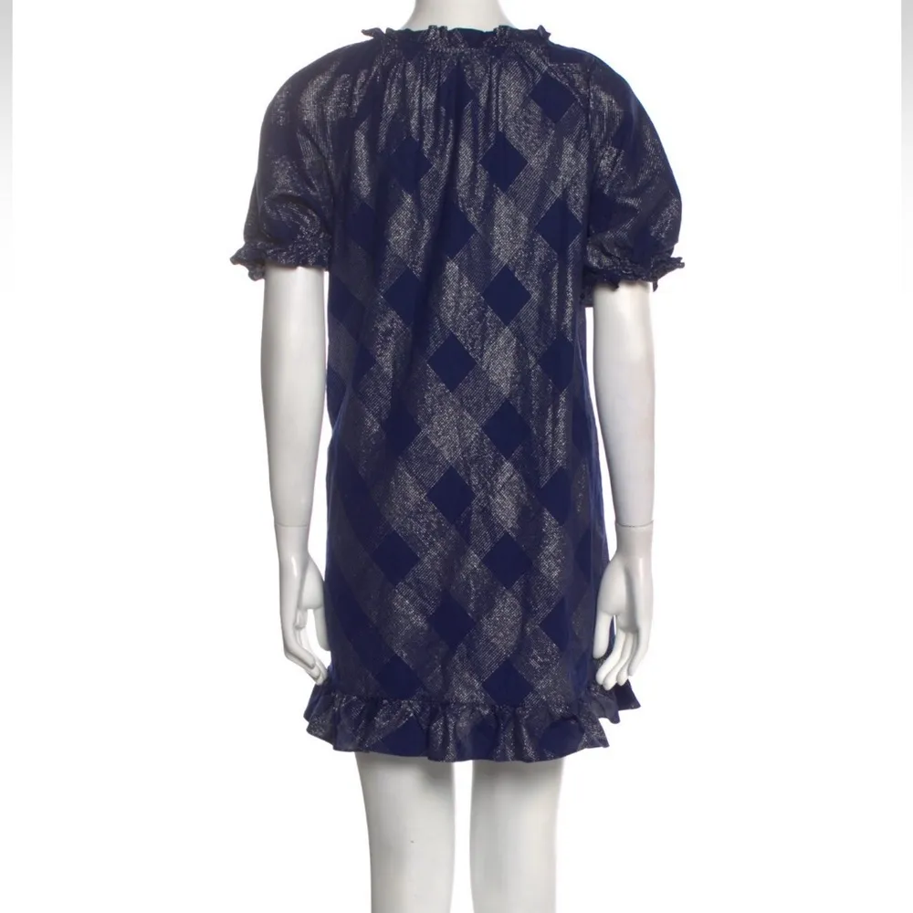 HILL HOUSE KATHERINE NAP CHECK BLUE SHORT SLEEVE METALLIC THREAD TUNIC DRESS - Image 3