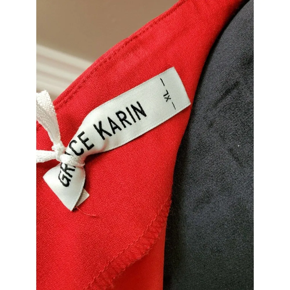 Grace Karin Women Solid Red Rayon Comfort Waist Ruffle Knee Length Skirt Size XL - Image 7