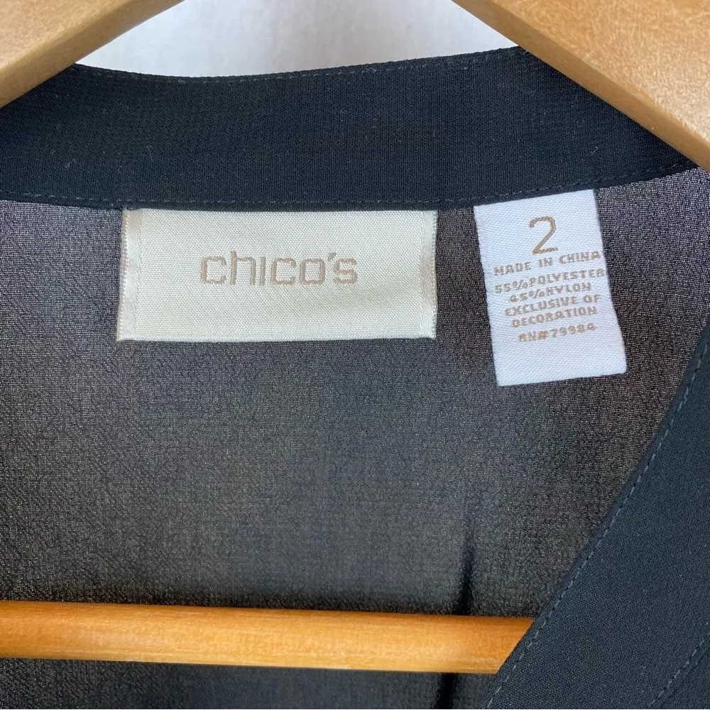 Chico’s Black Rhinestone Embellished Sheer Tunic Top 2 M - Image 6