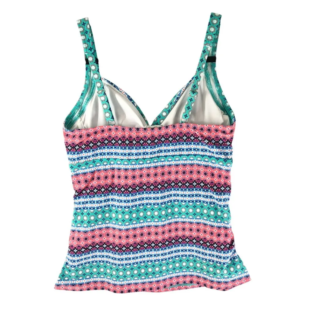 Lands End Tankini Top Underwire Removable Pads Tummy Control Pink Green 6 - Image 2