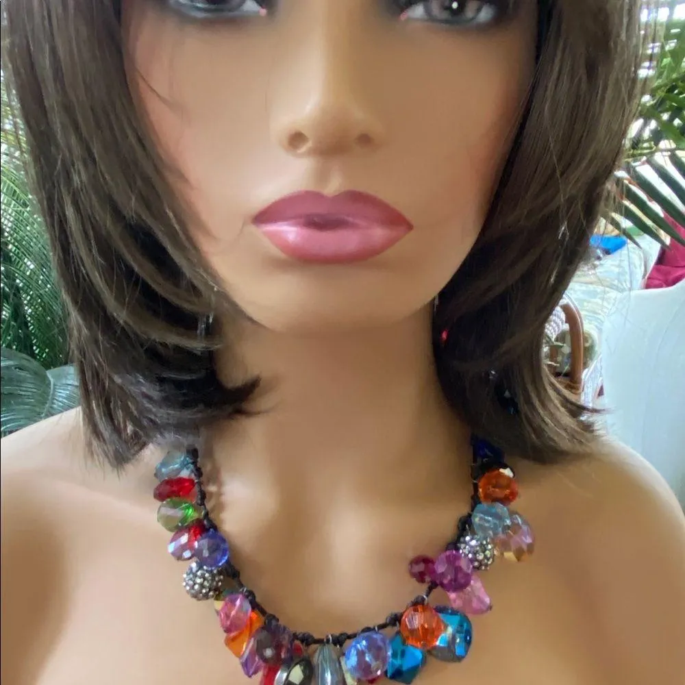 Statement Beaded Colored Necklace Red - Image 3