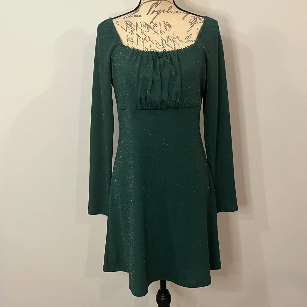 NWT Lily Rose ‘Emma’ glitter stretch knit skater dress forest green L - Image 7