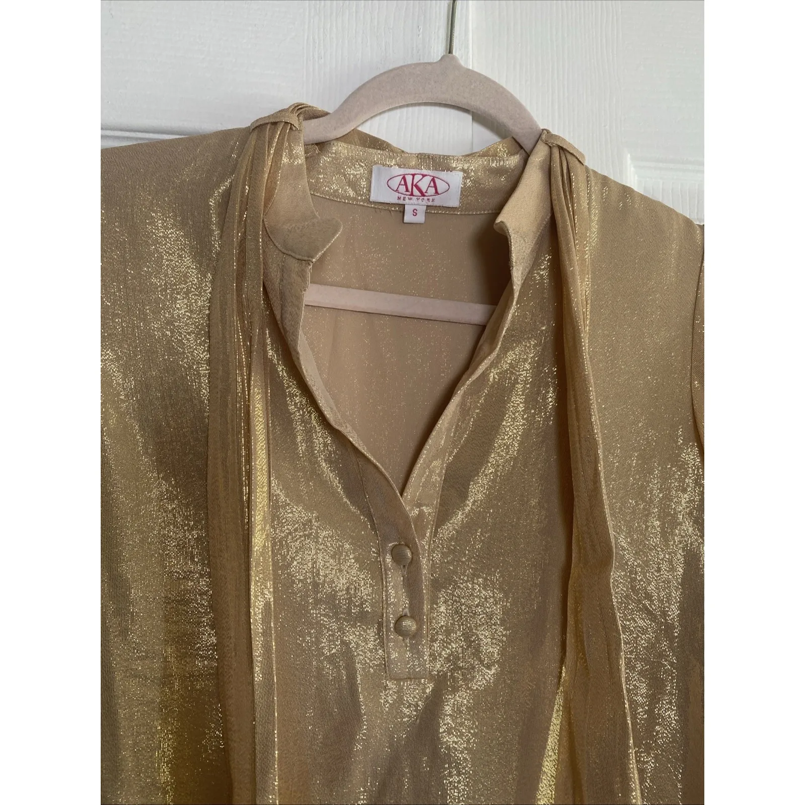 AKA New York Womens Small Gold Mettalic Top Event Glam Silk Blend - Image 5
