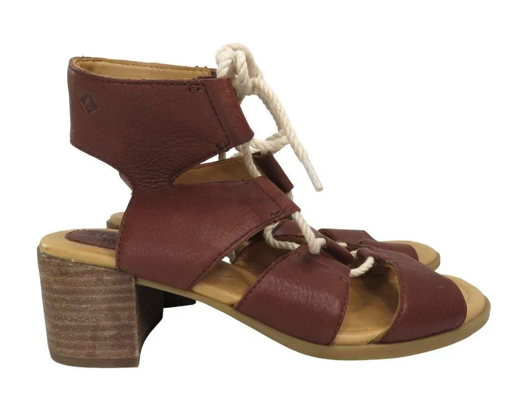 Sperry Top Sider Vivienne Lia Leather Sandals Lace Up Block Heel Size 7 - Image 2