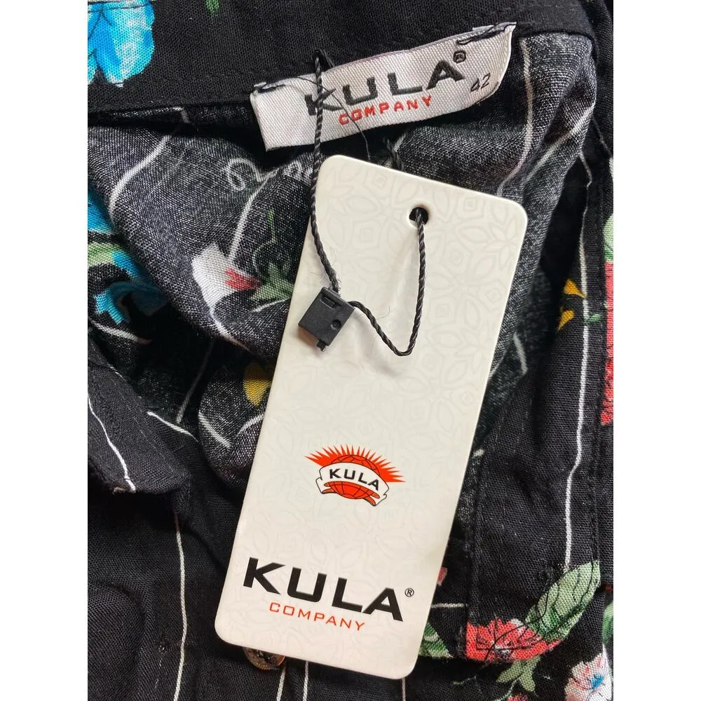 Kula Company women’s Size 42 Long Sleeve Button Floral Pinstripe Shirt Black NWT - Image 7