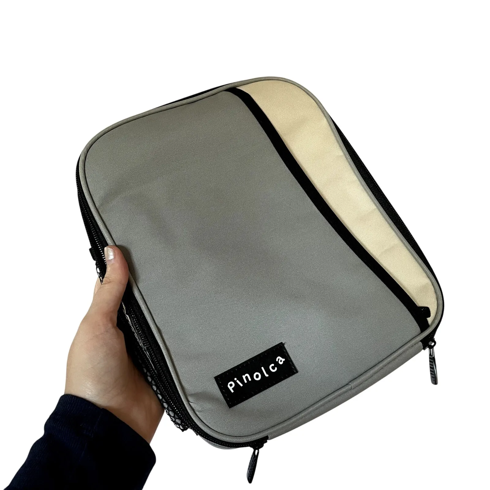 Pinolca lunch box insulated gray navy work zipper pouches handle back to school - Image 1