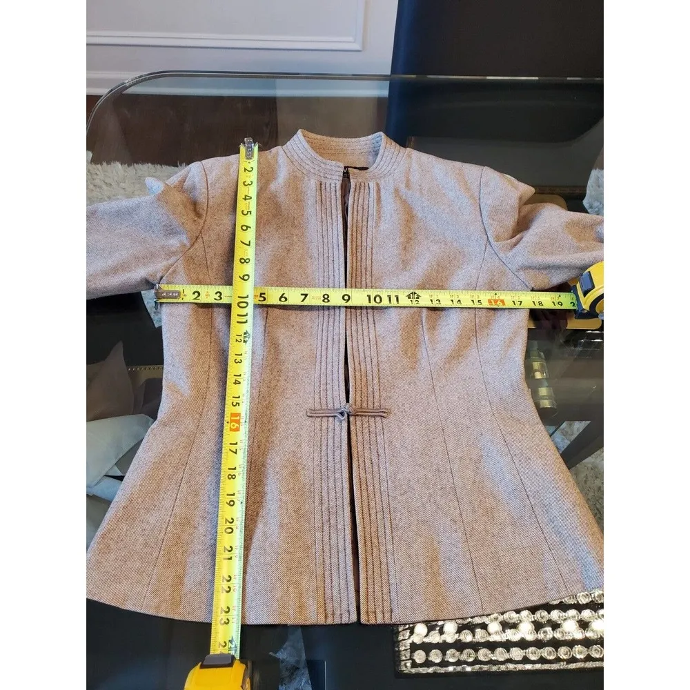 Larry Levine Women's Beige Cotton Long Sleeve Single Button Jacket Blazer Size 4 - Image 10