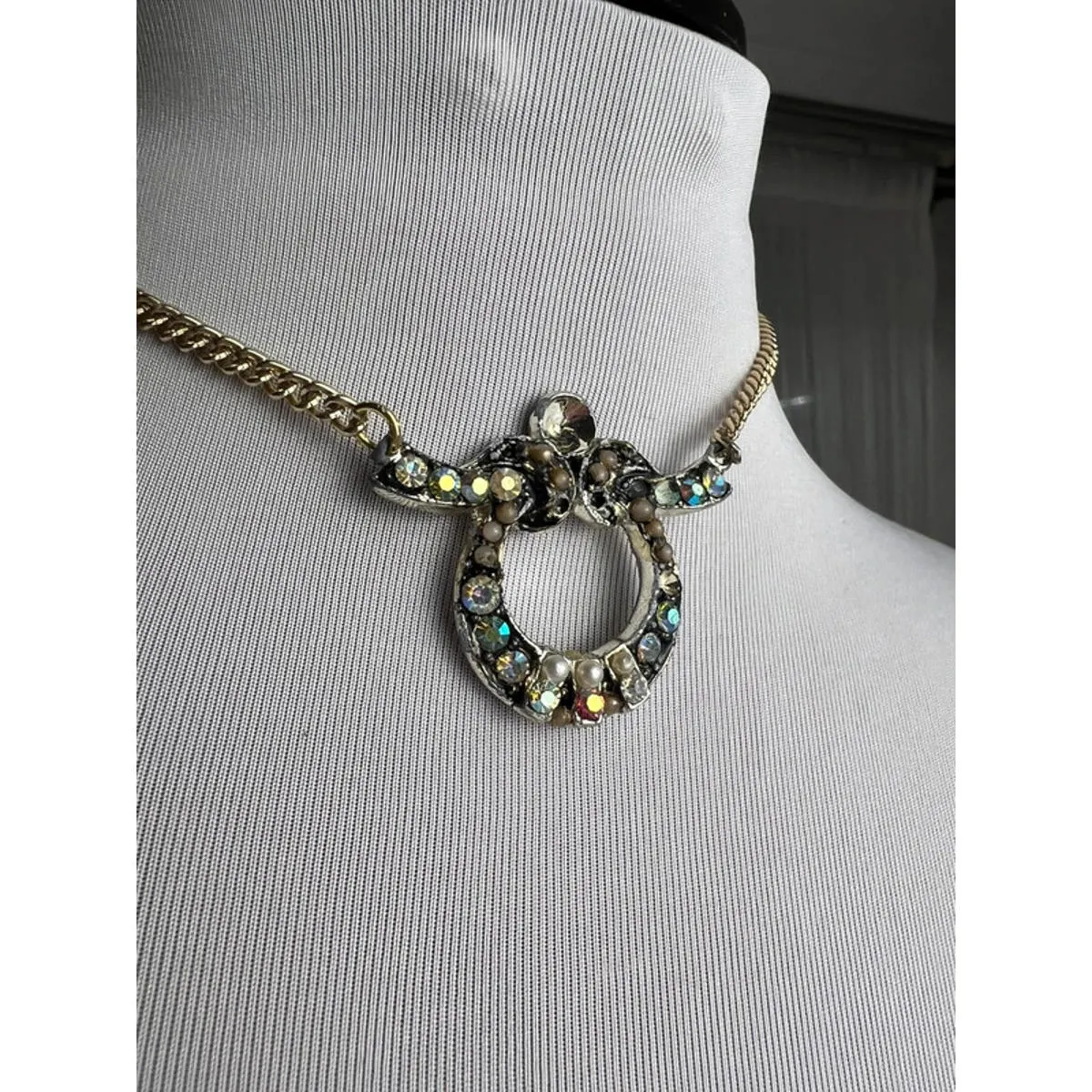 Vintage gold tone Art Deco crystal Rhinestone Choker statement bridal Necklace Silver - Image 3