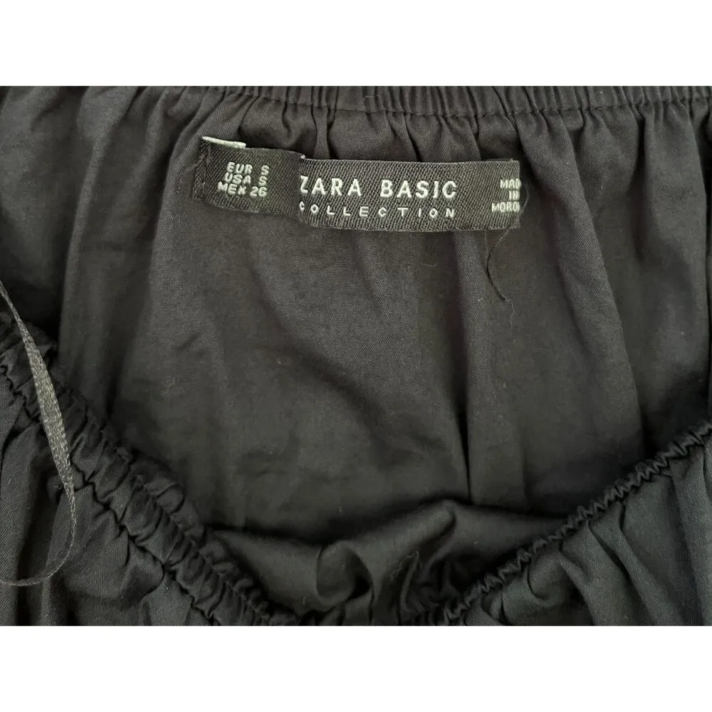 ZARA  Basic Women's Long Bell Sleeve Ruffle Blouse Size Small Black White - Image 4