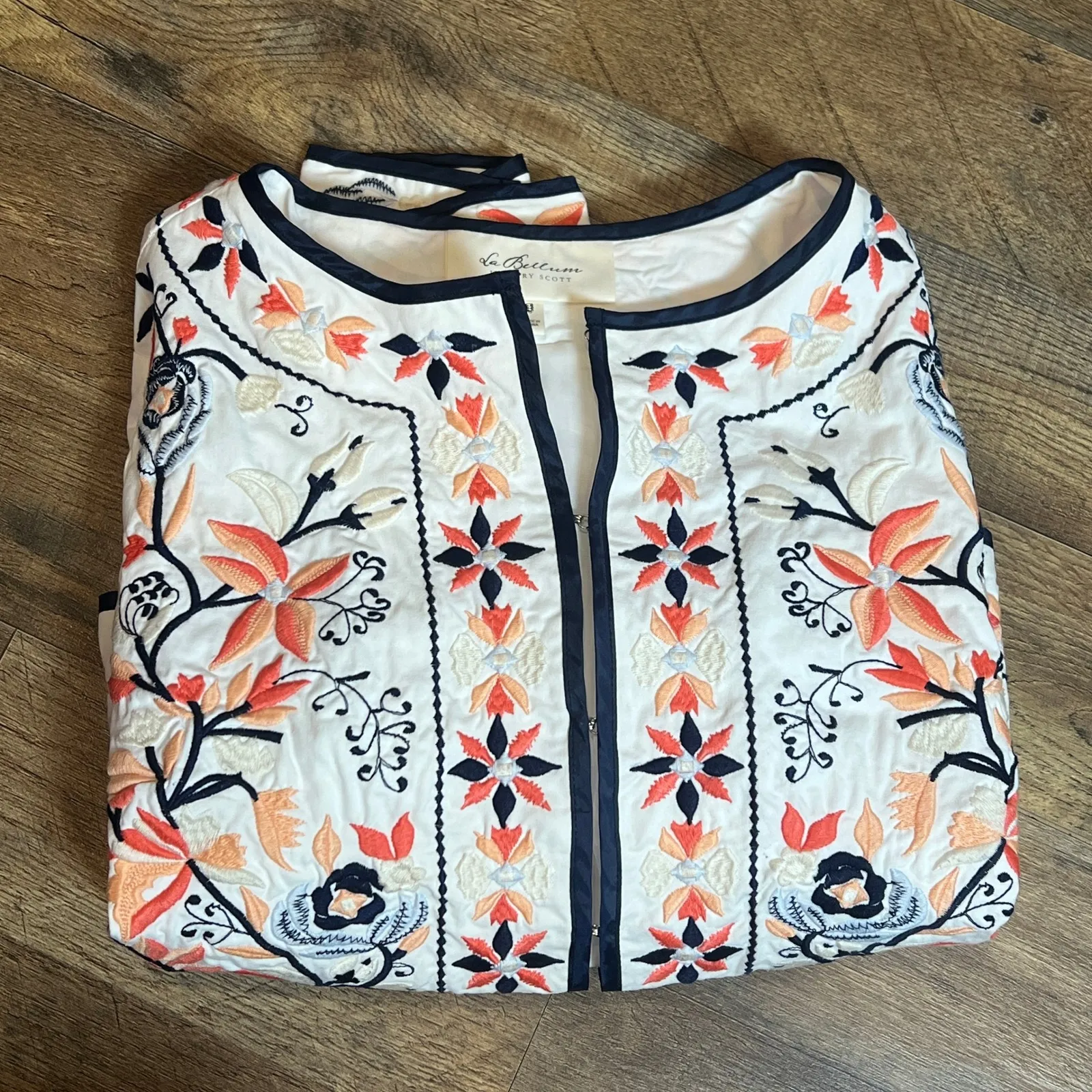 LaBellum by Hillary Scott Embroidered Open Front Jacket Women's Small White - Image 6