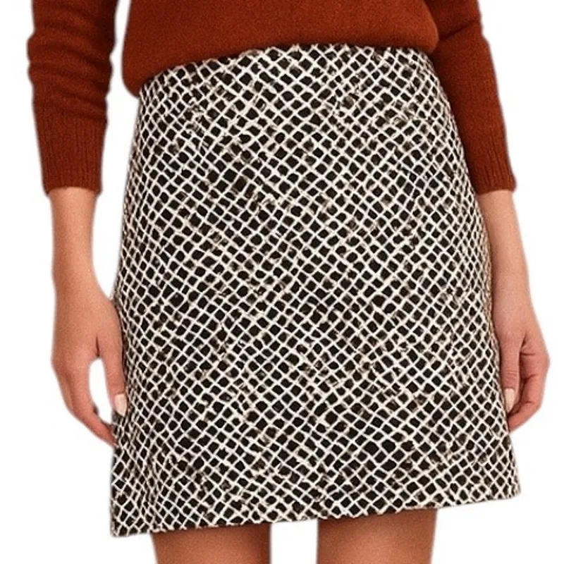 LOFT Skirt A-line Lined Above Knee Tan Cream Animal Print Women’s Size 12 - Image 12